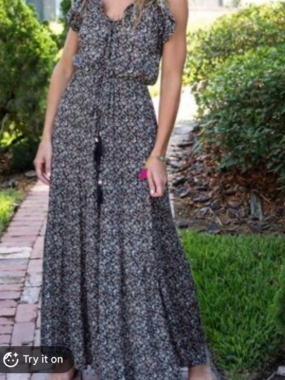 NATURAL LIFE Havana Black Floral Tiered Maxi Dress